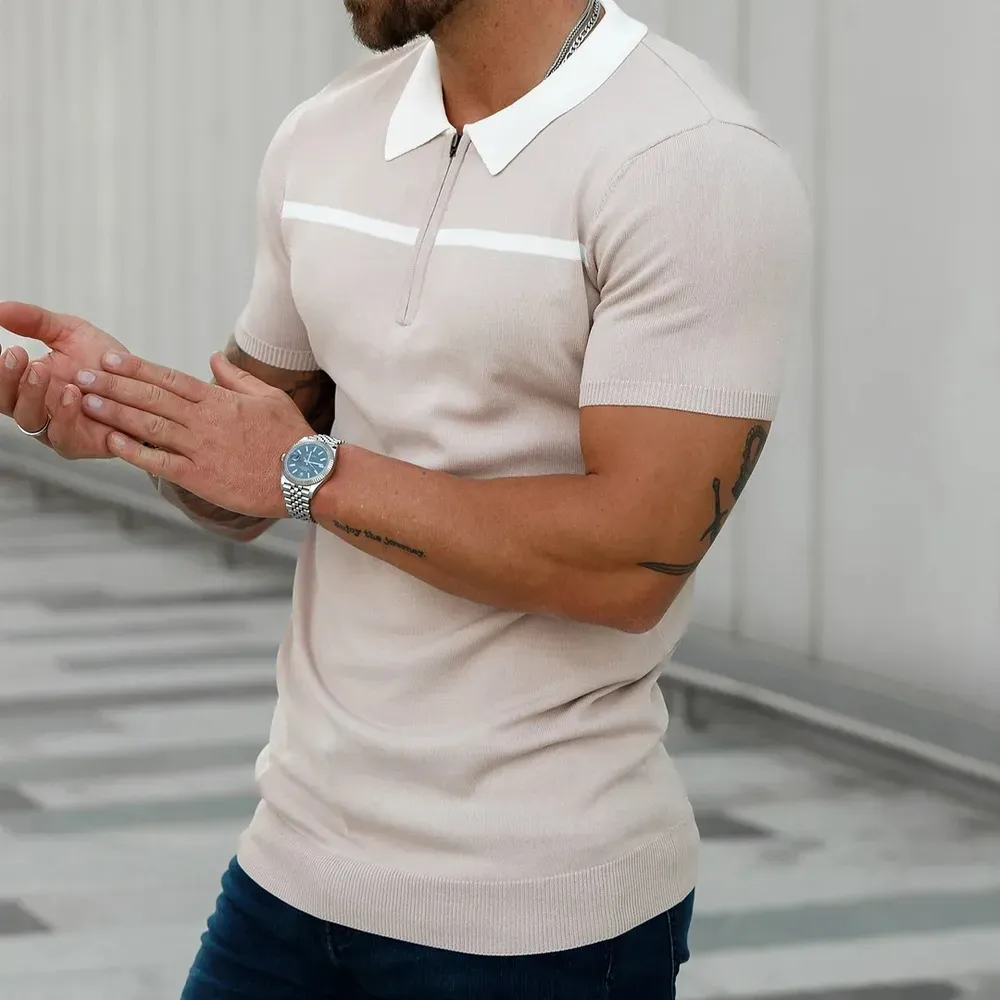 Classic Ribbed Collar Short Sleeve Polo Shirt