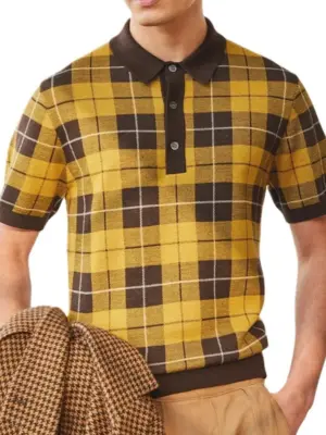 Men's Classic Checkered Button Front Short Sleeve Polo