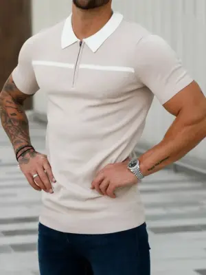 Men's Classic Ribbed Collar Short Sleeve Polo Shirt
