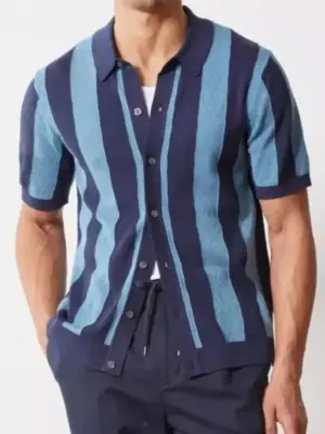 Men's Classic Stripe Button Front Short Sleeve Shirt