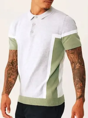 Men's Contrast Button Short Sleeve Polo Shirt