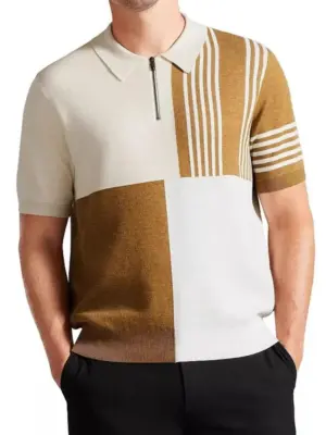 Men's Contrast Panel Short Sleeve Polo Shirt