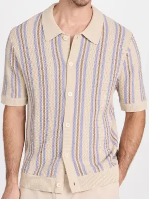 Men's Modern Stripe Button Front Short Sleeve Shirt