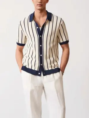 Men's Refined Stripe Button Front Short Sleeve Shirt