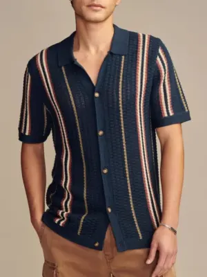 Men's Refined Stripe Collared Short Sleeve Shirt