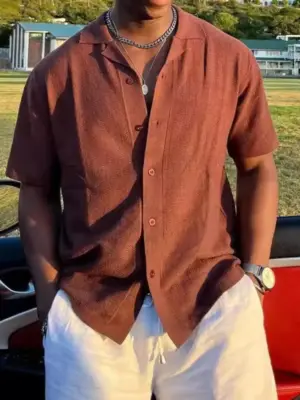 Men's Relaxed Button Front Short Sleeve Shirt