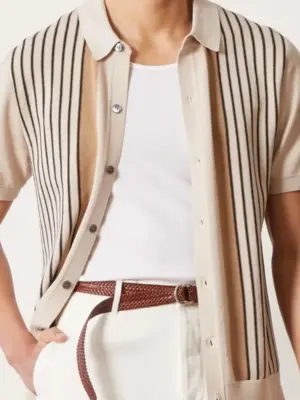 Men's Vertical Stripe Button Front Short Sleeve Shirt